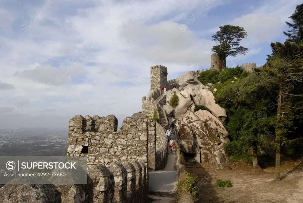 Portugal, Sintra, the wall and the tower of Castelo dos Mouros