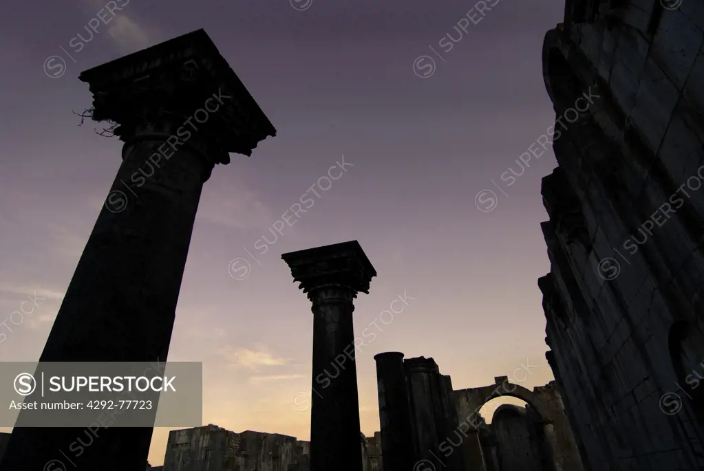 Italy,Basilicata,Venosa,basilica paleochristian ruins,column