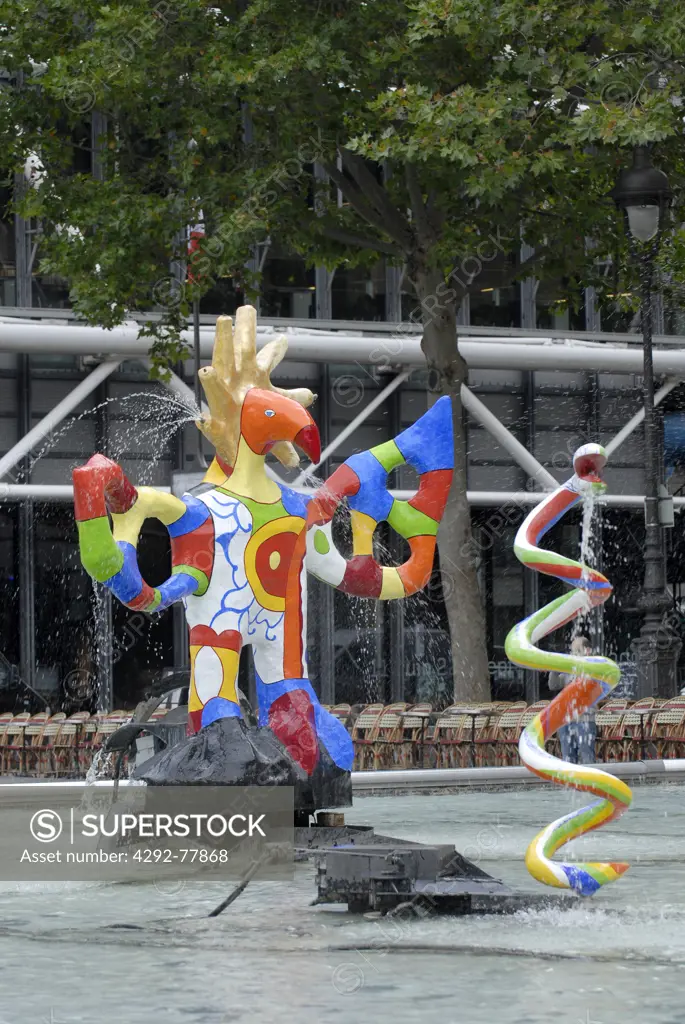France, Paris, Fountain, Artist Niki De Saint Phalle at the Beaubourg.