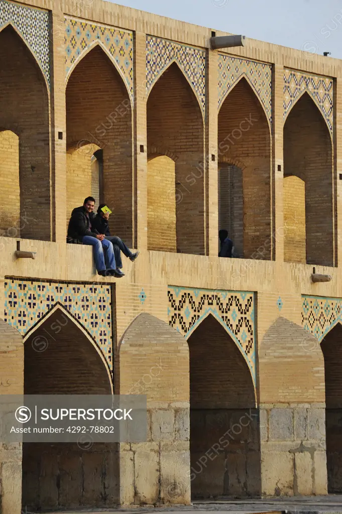 Iran, Isfahan, Khaju Bridge, Zayandeh River