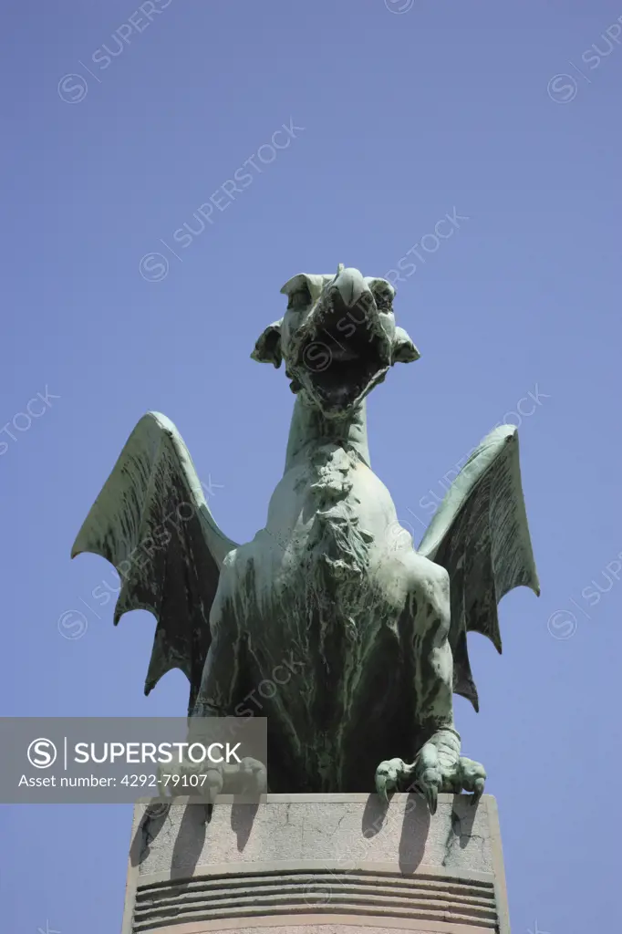 Slovenia, Ljubljana, a Bronze Dragon on The Dragon Bridge
