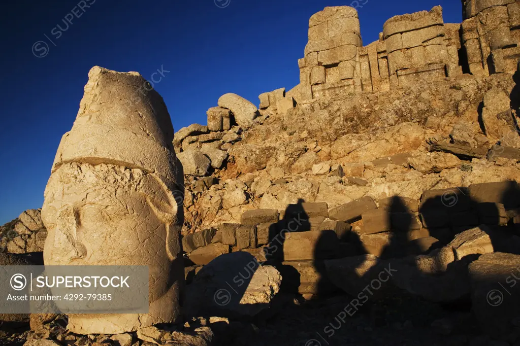 Turkey, Mount Nemrut Dagi, East terrace at sunrise, the colossal head is Antiochus