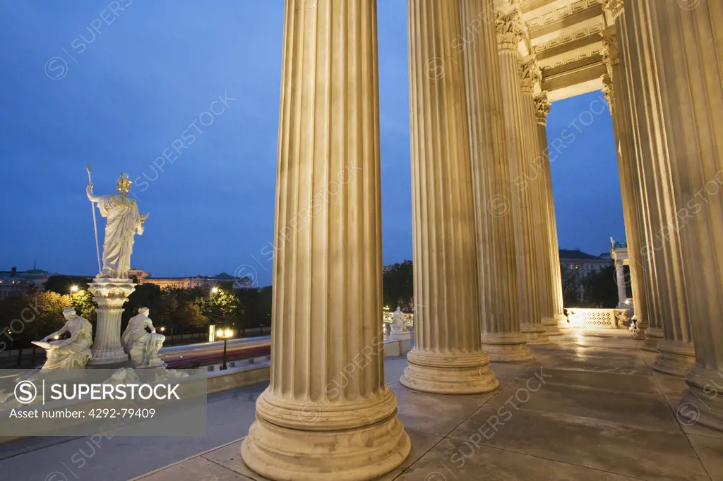Austria, Vienna, Parliament and Pallas Athene Fountain.
