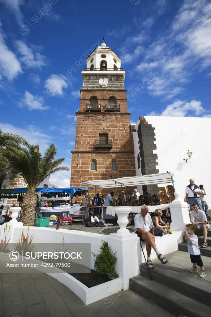 Spain - Canary Islands, Lanzarote, Teguise village, Plaza de la Constitucion, Nuestra Senora de Guadalupe church