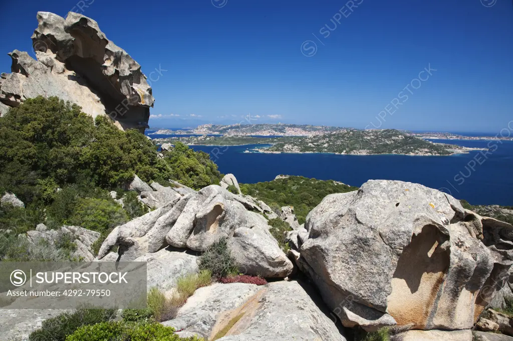 Italy, Sardinia, La Maddalena Archipelago National Park, La Maddalena and Caprera islands, view from Capo Orso