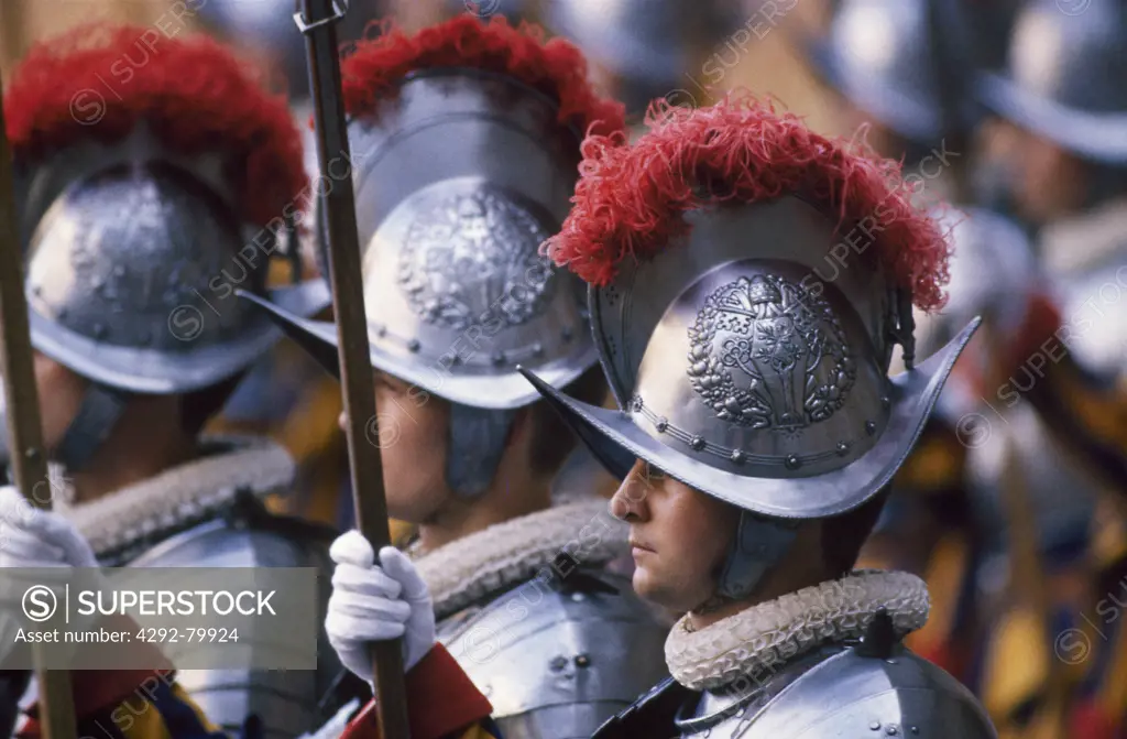 Italy, Lazio, Rome, Vatican, Swiss Guards on parade