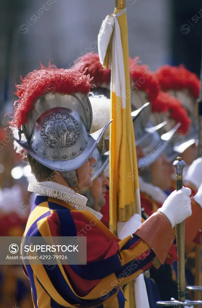 Italy, Lazio, Rome, Vatican, Swiss Guards on parade