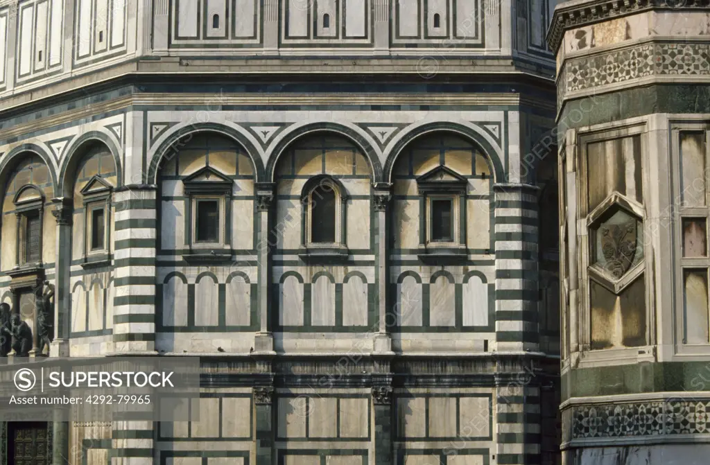 Tuscany, Florence, detail of the cathedral and the Campanile di Giotto