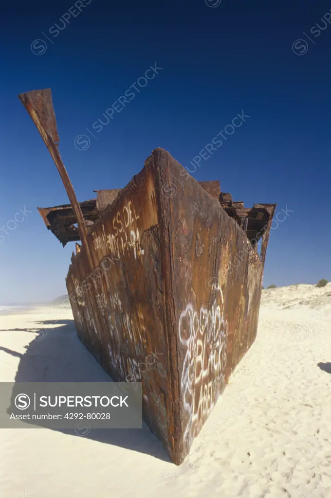 Australia, Queensland, Fraser island, shipwreck on the beach