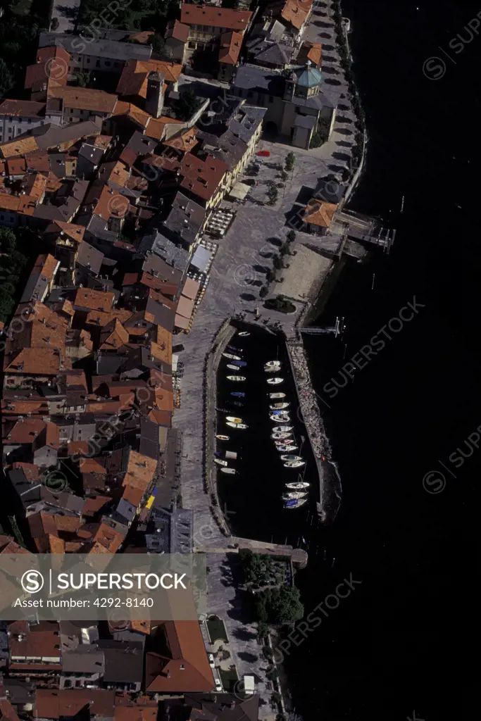 Italy, Piedmont, lake Maggiore, Cannobio aerial view