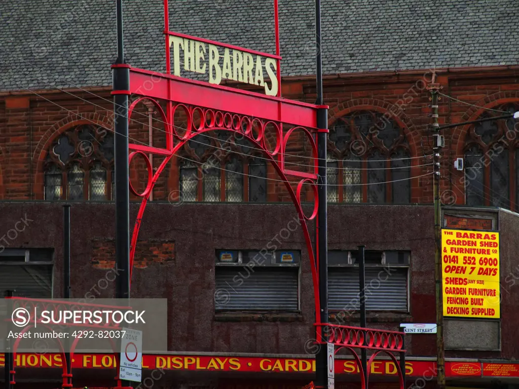 Scotland, Glasgow, The Barras Market sign