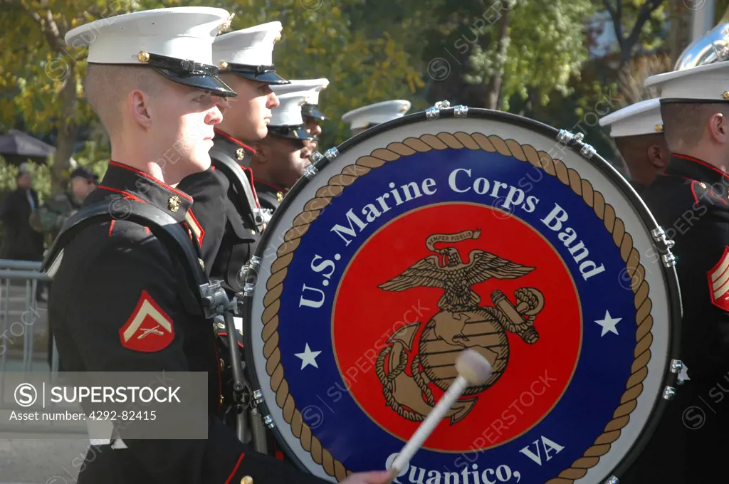 USA, New York City. Marines during the Veterans Day Parade