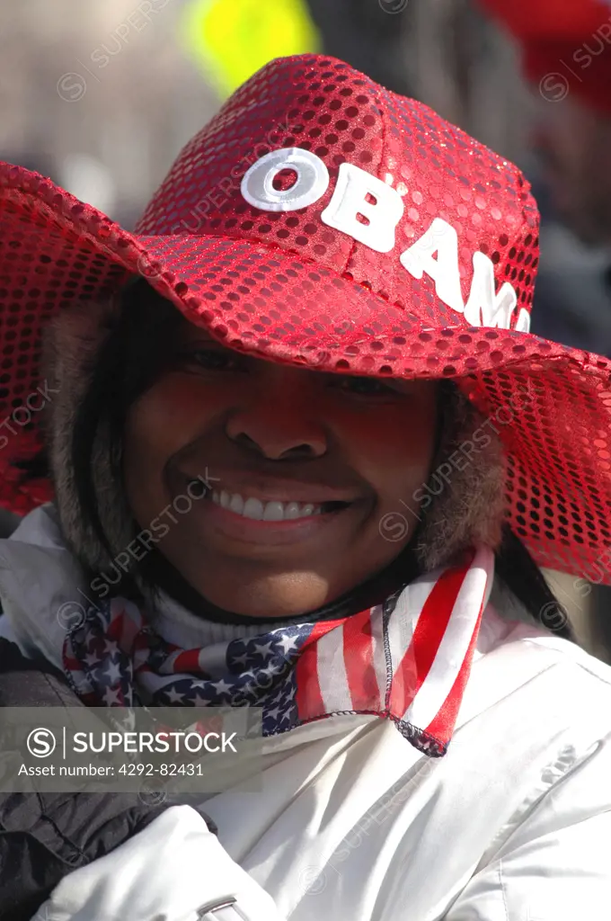 USA, Washington DC., January 20, 2009. Supporter at the inauguration of Barack Obama as the 44th President of the United States of America