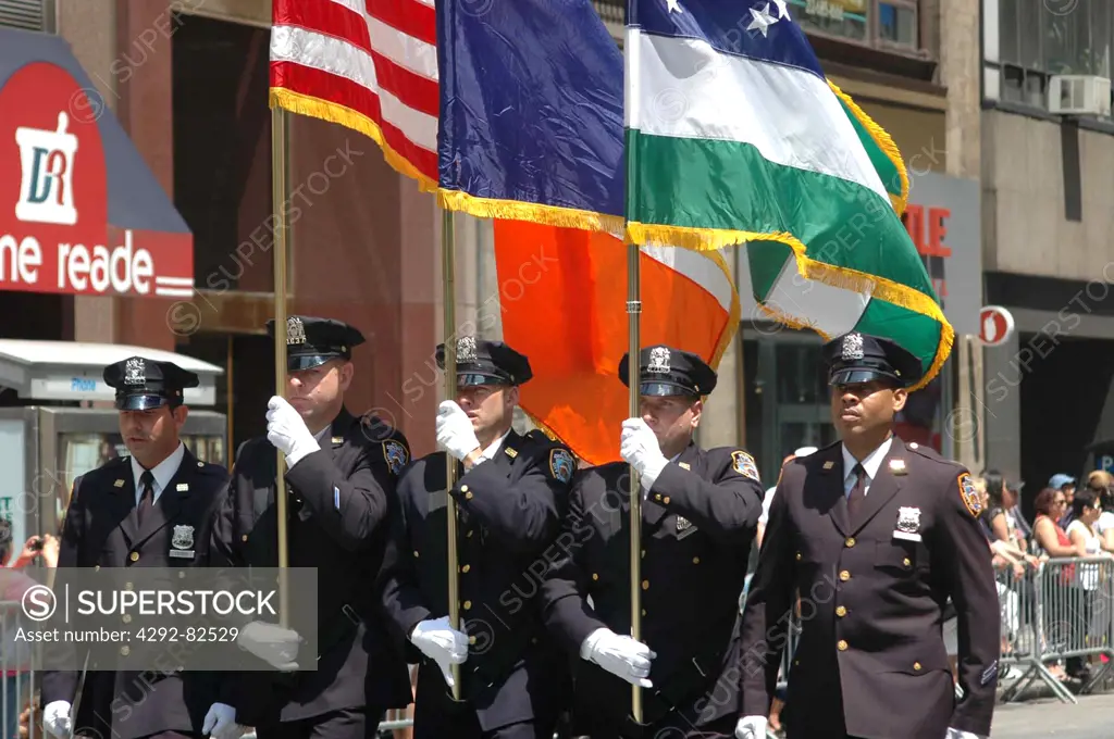 USA, New York, New York City, Cops during the Philippines Parade, along the Fifth Avenue
