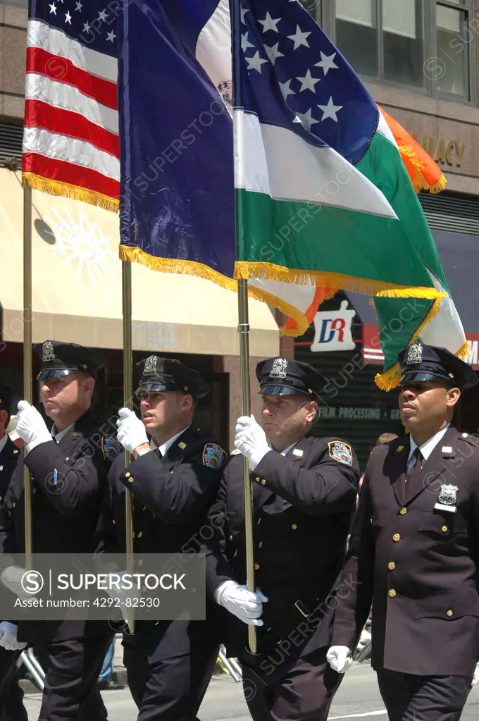 USA, New York, New York City, Cops during the Philippines Parade, along the 5th Avenue