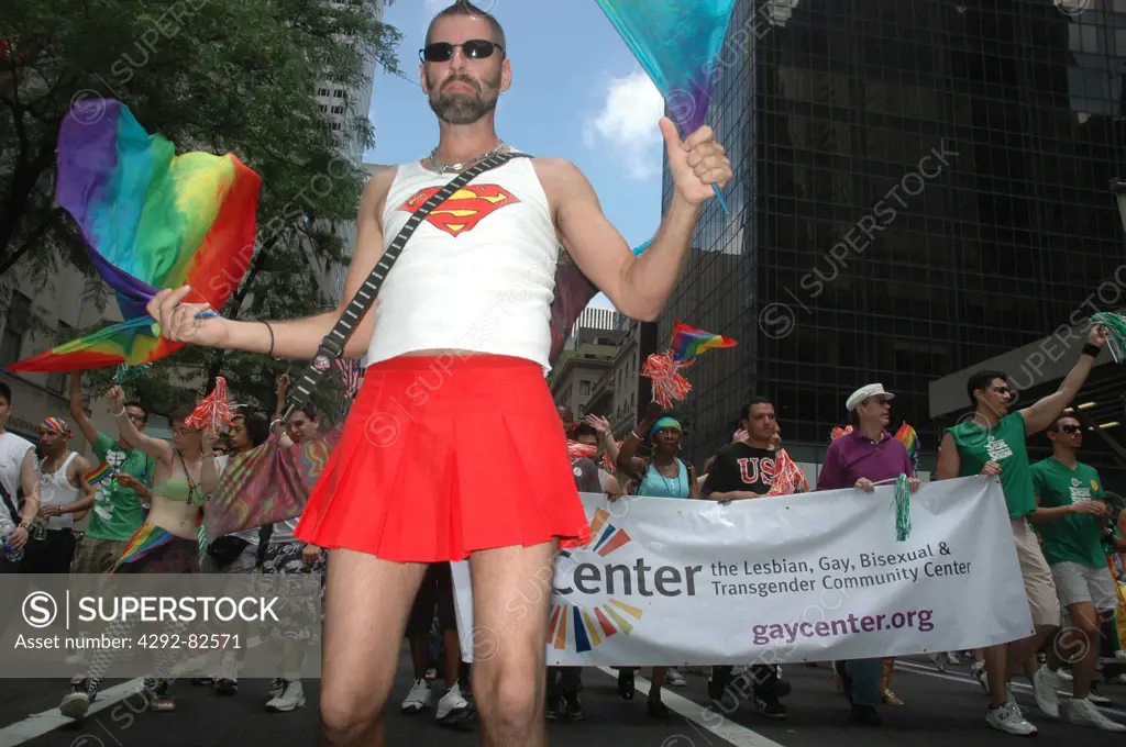 USA, New York City, gay man parading along the 5th Avenue during the annual Pride March