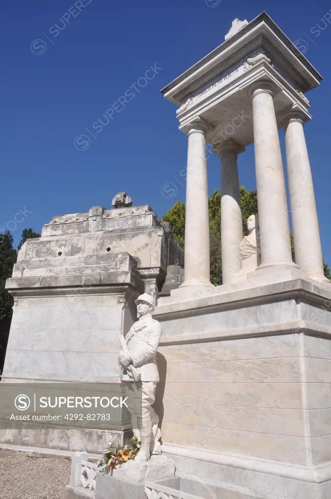 Italy, Emilia Romagna, Ferrara, marble grave in the Certosa