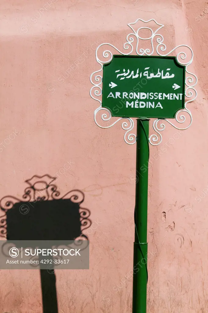 Morocco, Marrakech, Medina, street sign