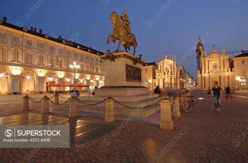 Italy, Piedmont, Turin, Piazza San Carlo, Emanuele Filiberto Statute.