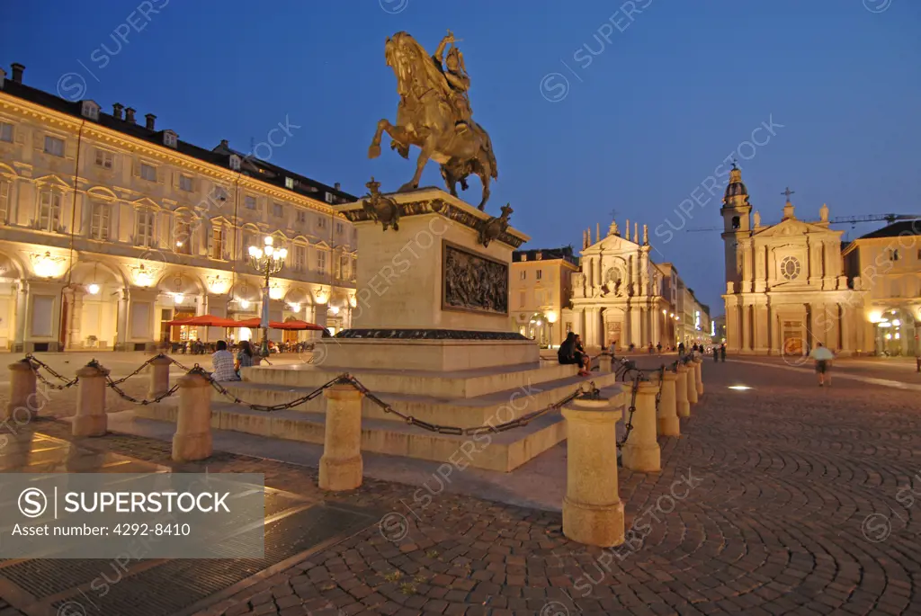 Italy, Piedmont, Turin, Piazza San Carlo, Emanuele Filiberto Statute.
