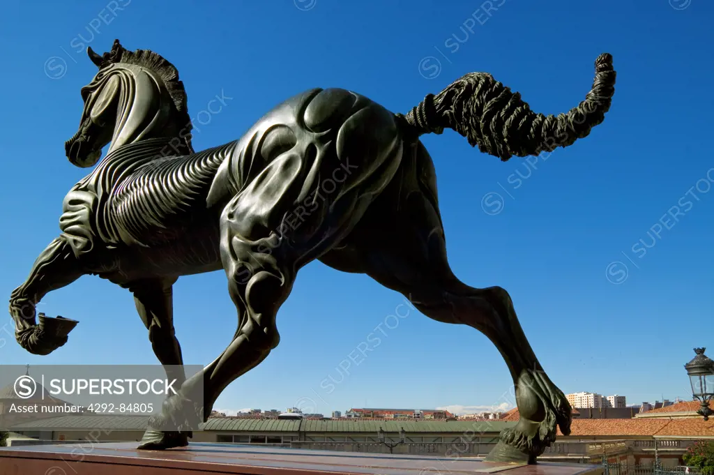 France, Provence, Marseille, horse statue at the Palais des Arts