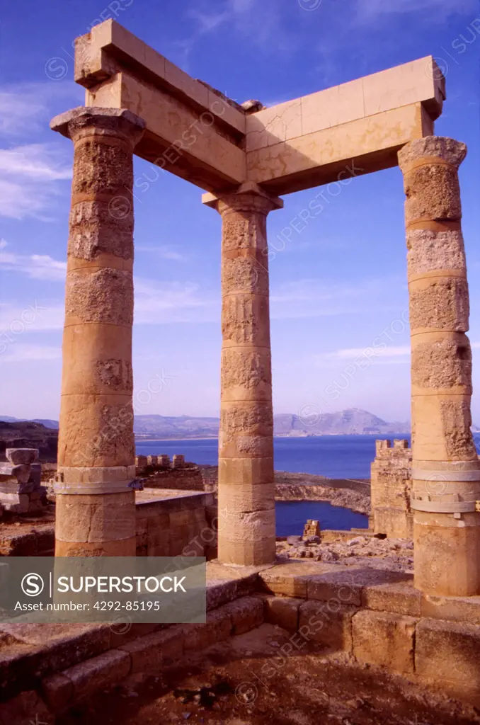 Greece, Dodecanese Islands, Lindos castle columns
