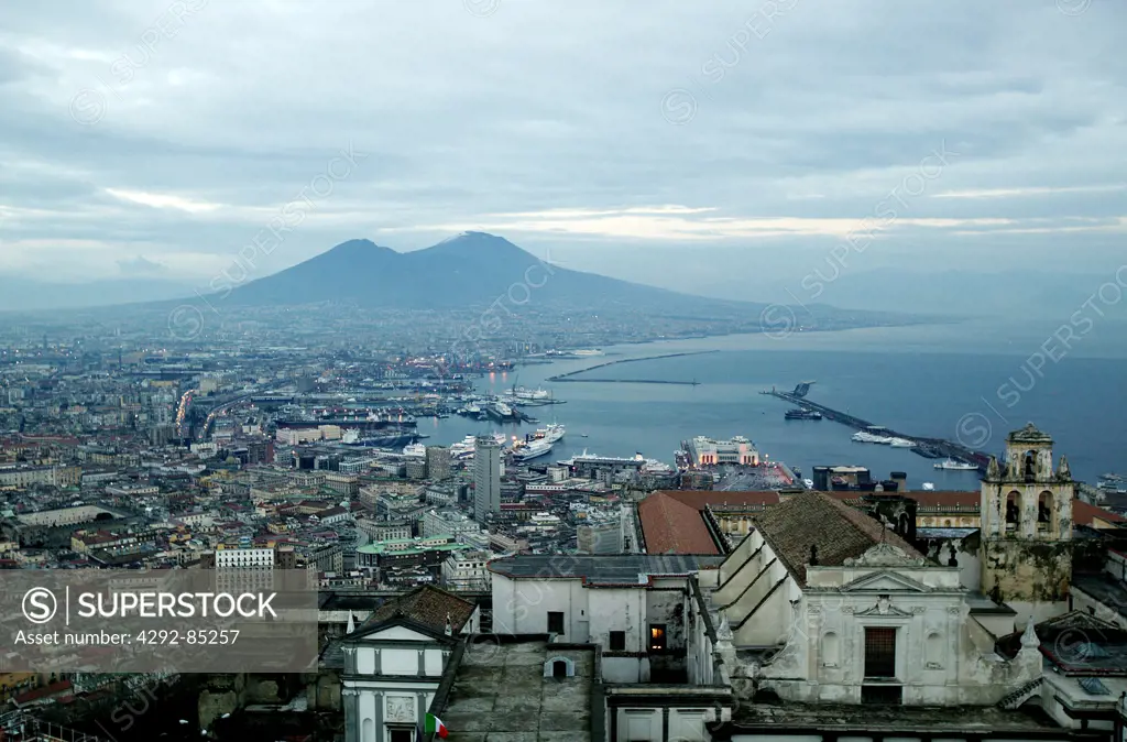 Italy, Campania, Naples view and the Vesuvius volcano