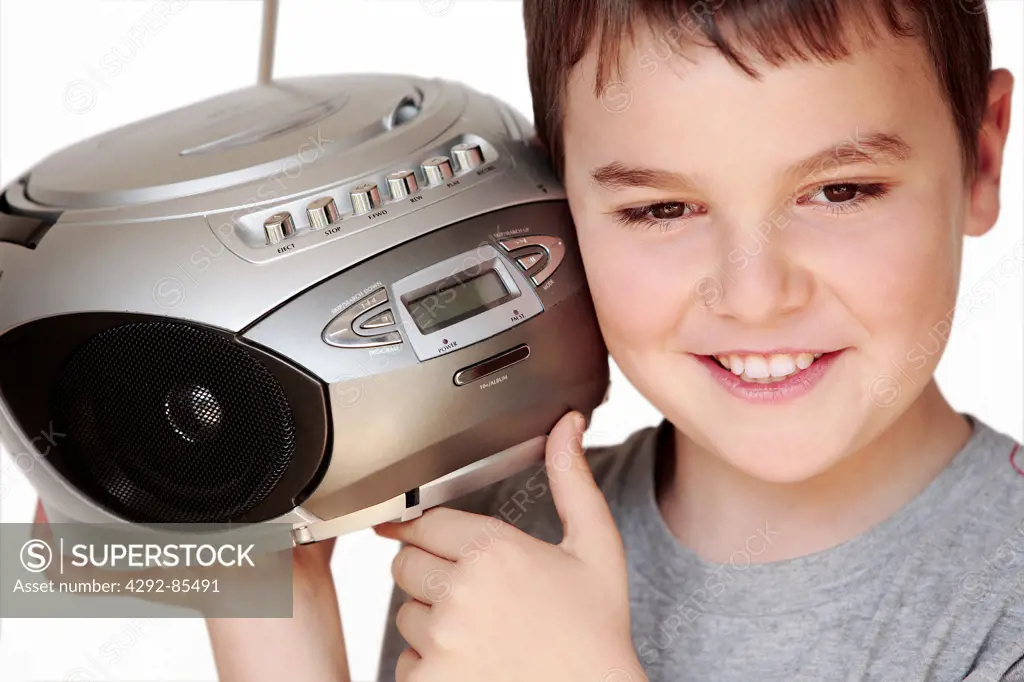 Boy with of a portable stereo