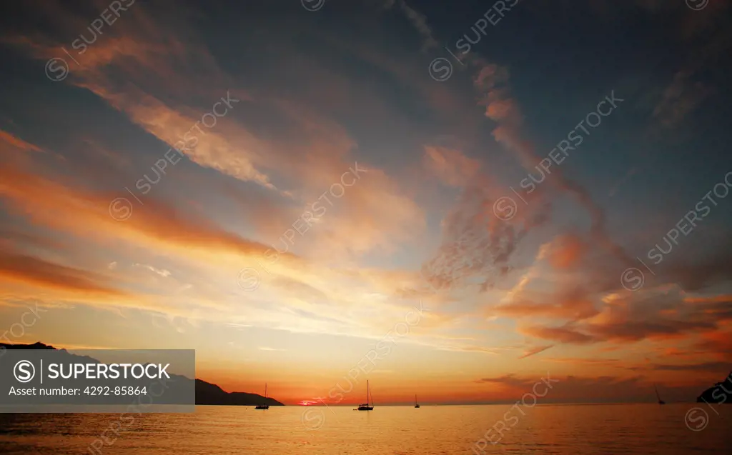 Italy, Elba Island, Biodola, seascape at sunset