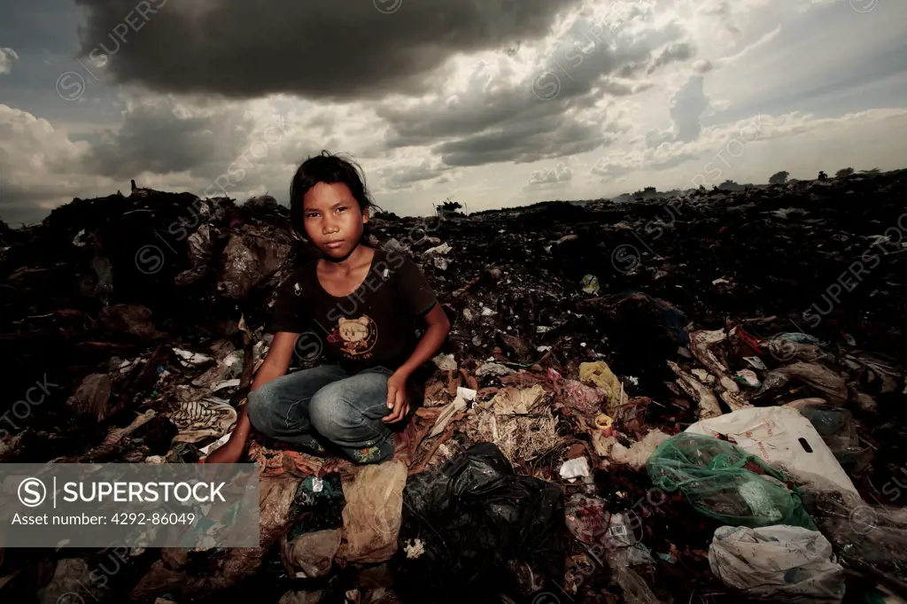 Cambodia, girl in dump