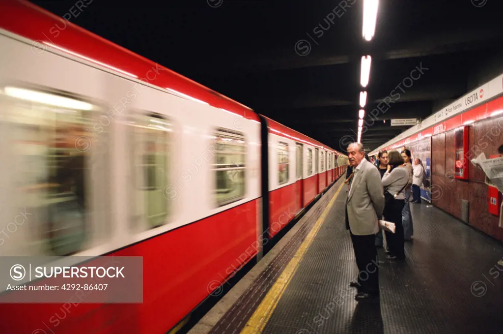 Italy, Milan, subway train in motion