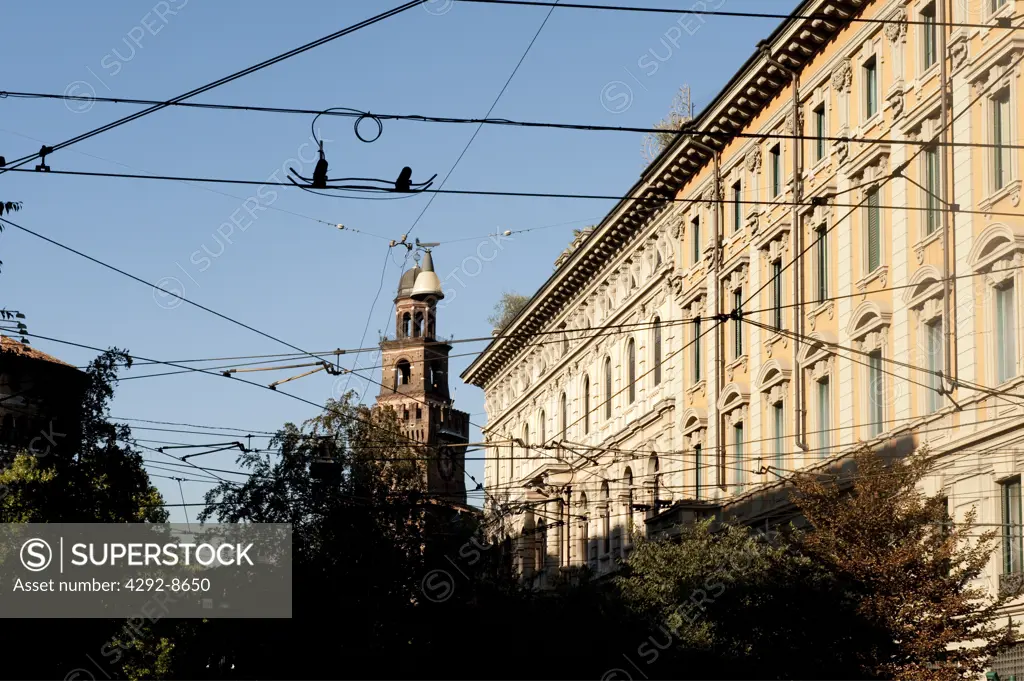 Italy, Lombardy, Milan, old residential buildings around Castello Sforzesco