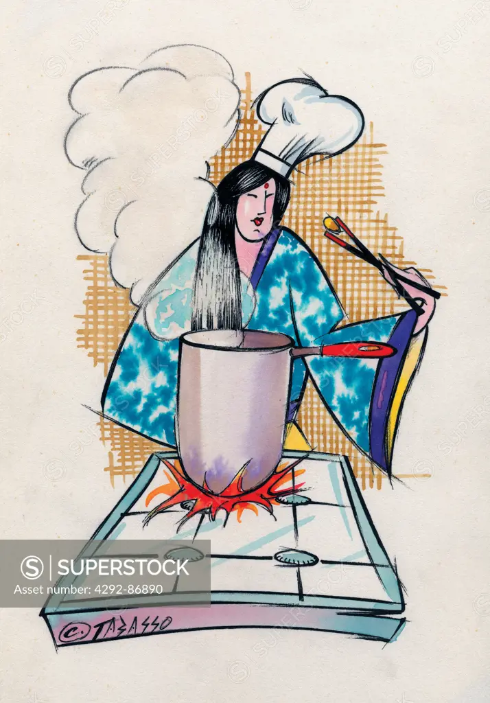 Chinese woman cooking