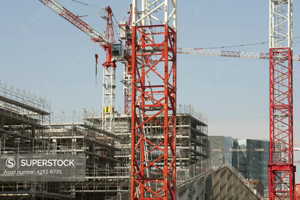 Italy, Lombardy, Milan, Porta Nuova Garibaldi Tower construction site