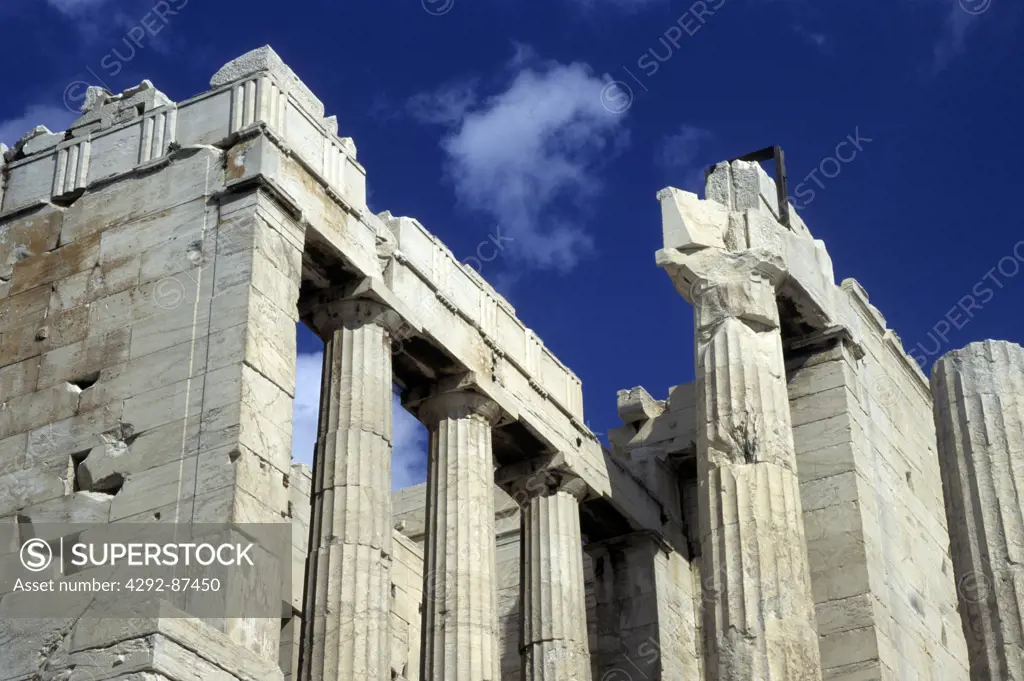 Greece, Athens, Parthenon detail of the columns