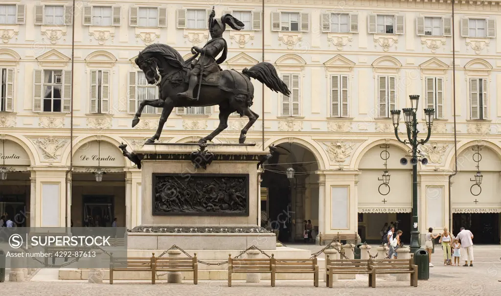 Italy, Piedmont, Turin, Piazza San Carlo, Emanuele Filiberto statue