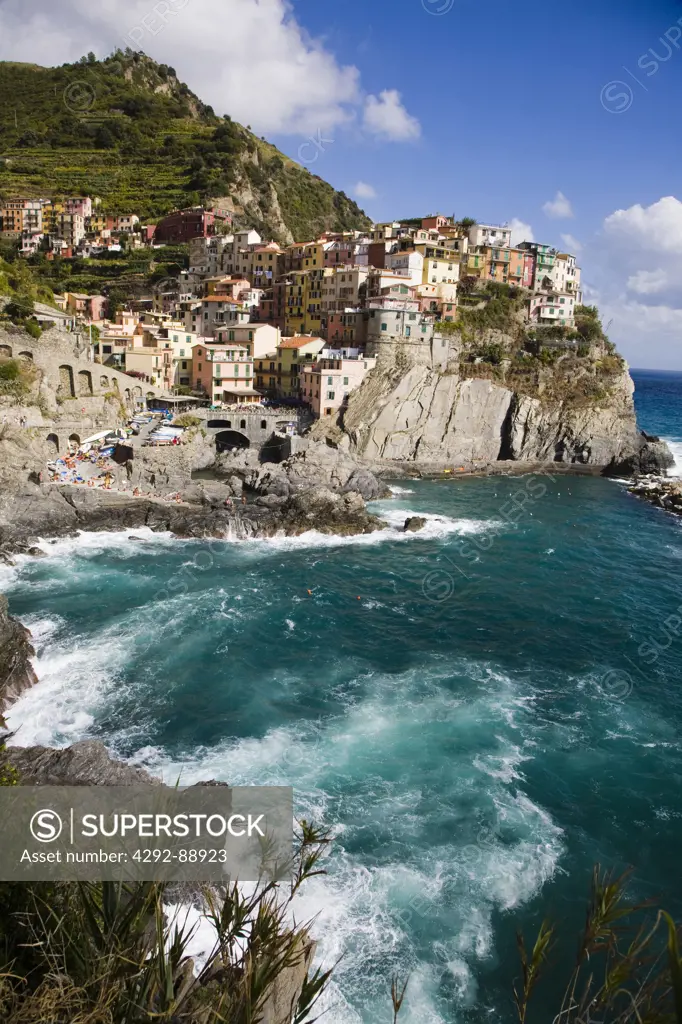 Italy, Region Liguria, Cinque Terre, The village of Manarola, Mediterranean sea