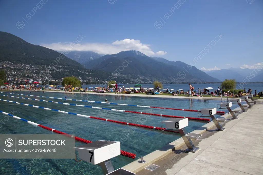 Switzerland, Canton Ticino, Locarno, swimming pool
