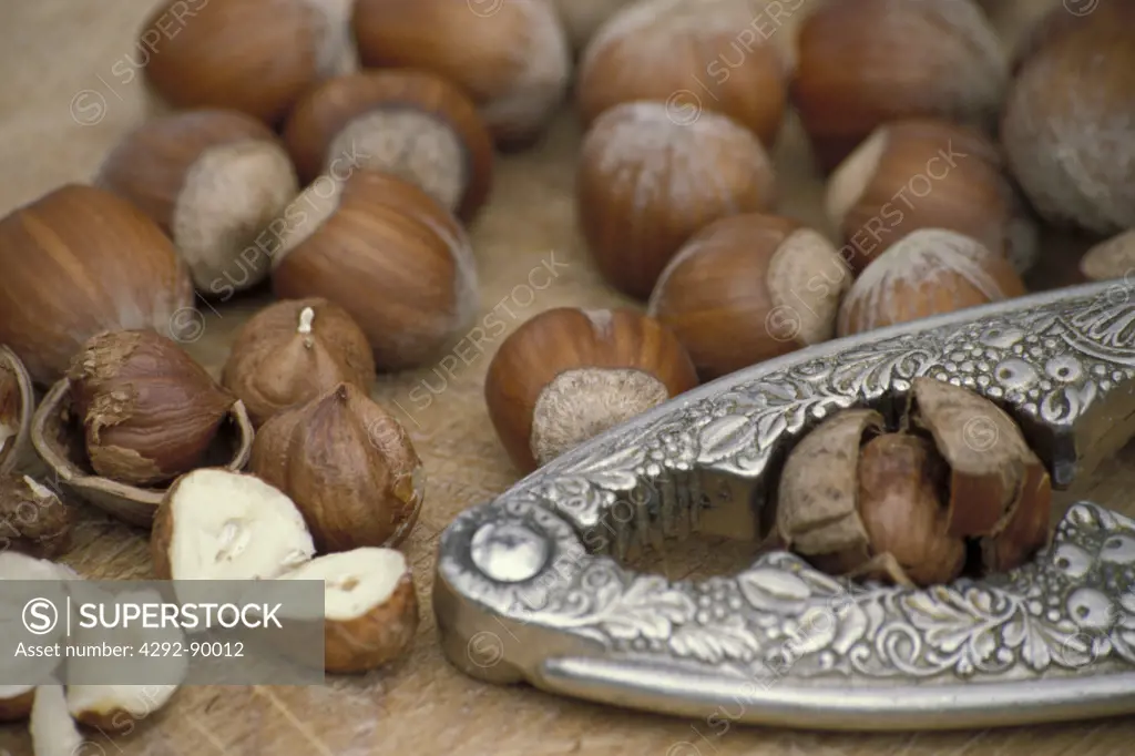 Hazelnuts and nutcracker