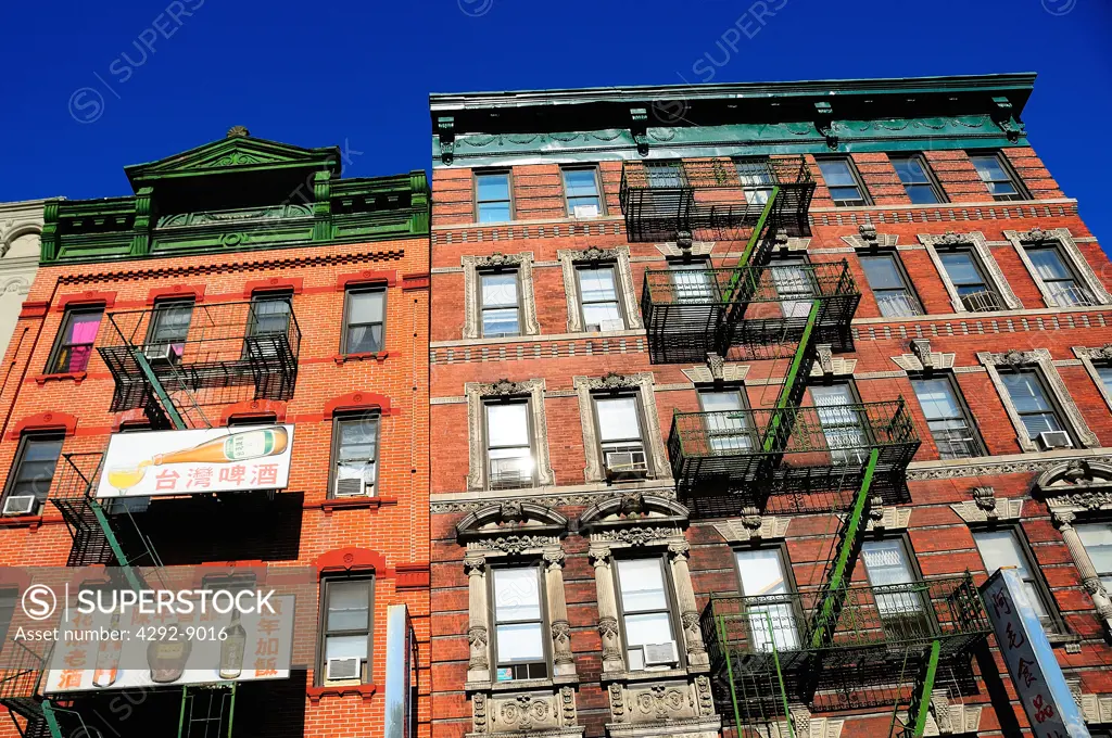 USA, New York City, Old Building with Fire Escape