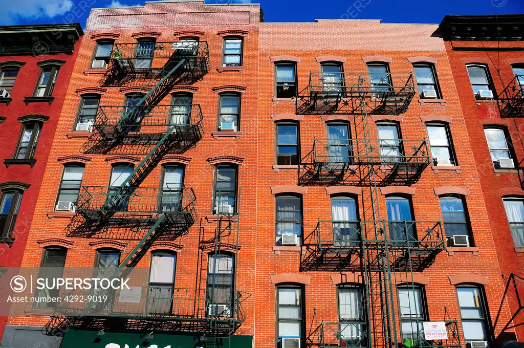 USA, New York City, Old Building with Fire Escape