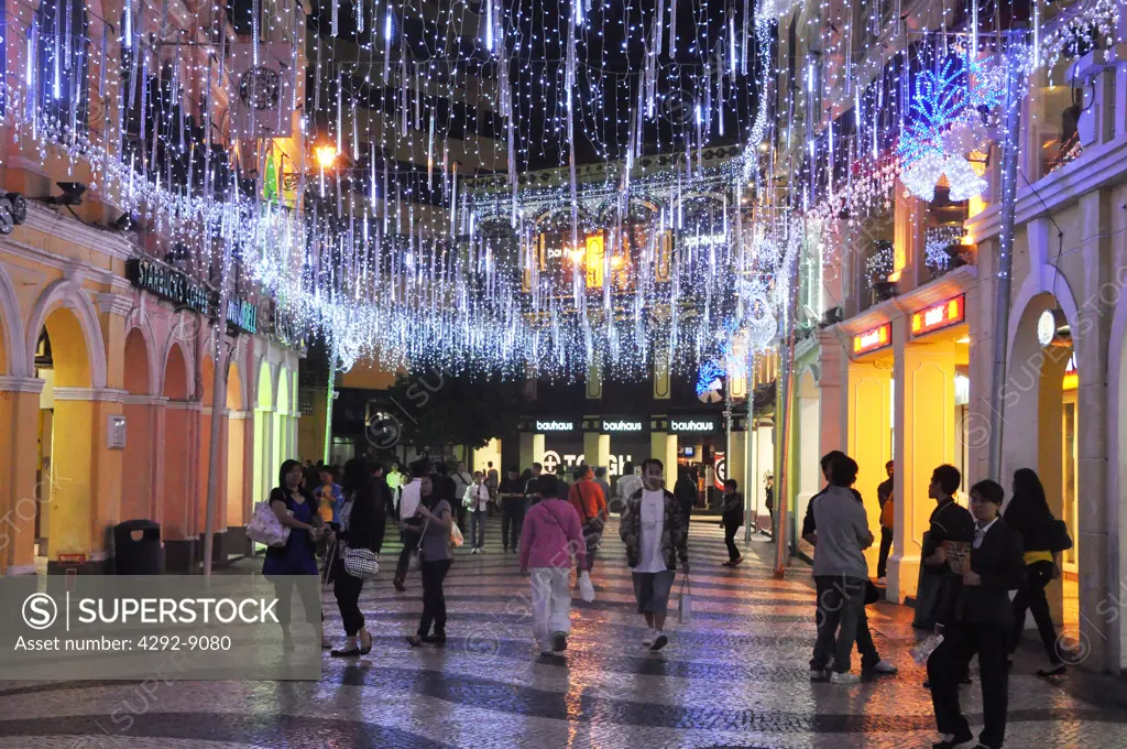 Asia, China, Macao, christmas lights in the old colonial center