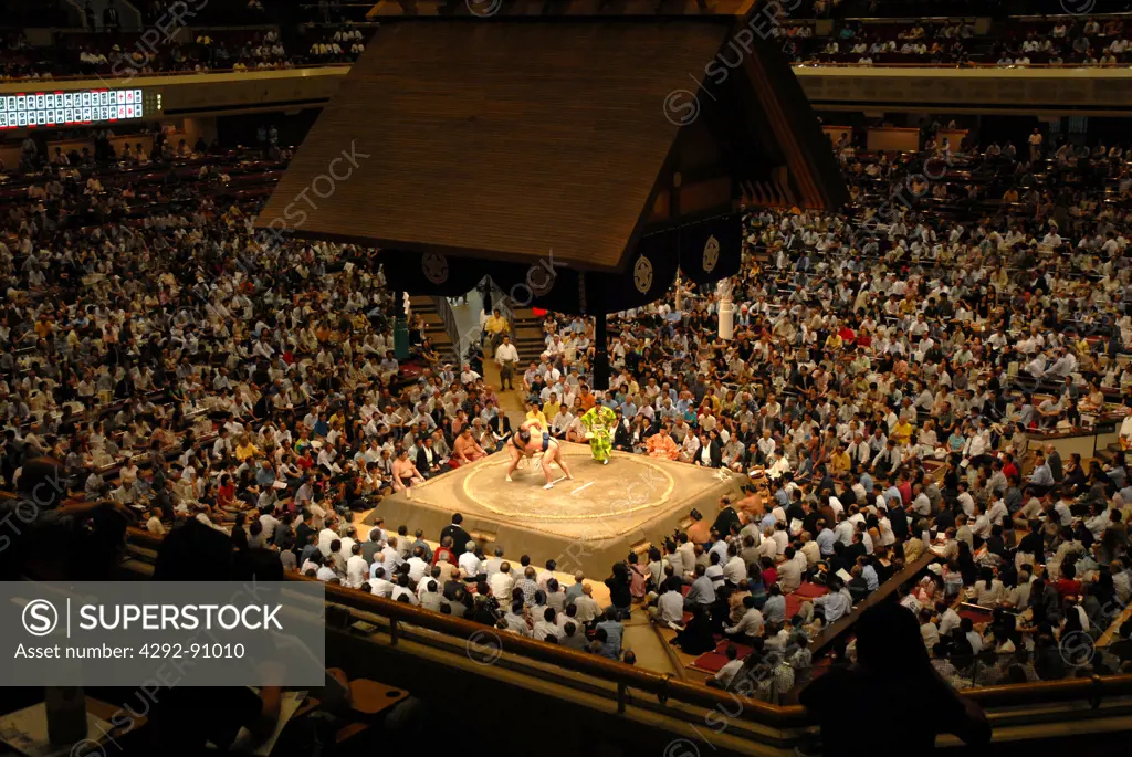 Japan, Tokyo, Grand Taikai Sumo Wrestling Tournament at Kokugikan Hall Stadium