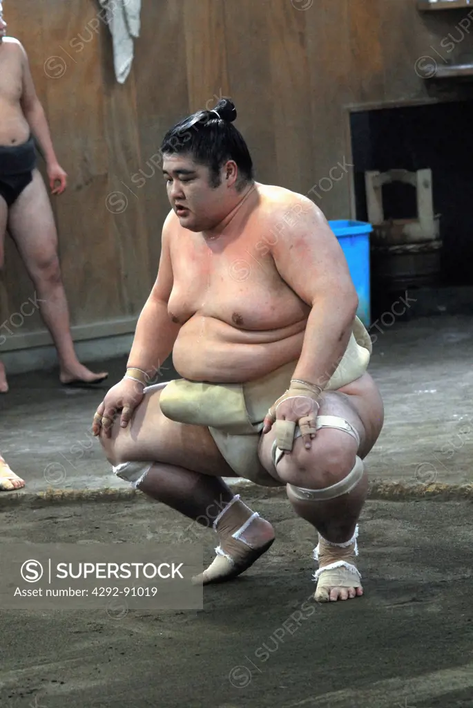 Japan, Tokyo, Sumo wrestler training early morning