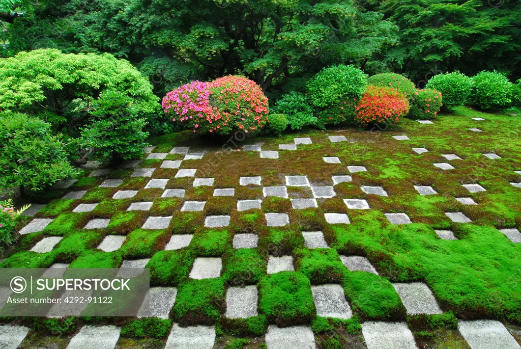 The Zen moss gardens located at Tofuku-ji Temple in Kyoto, Honshu, Japan