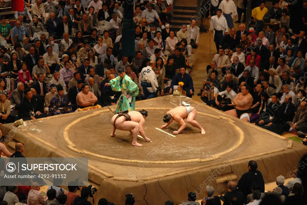 Japan, Tokyo, Grand Taikai Sumo Wrestling Tournament at Kokugikan Hall Stadium