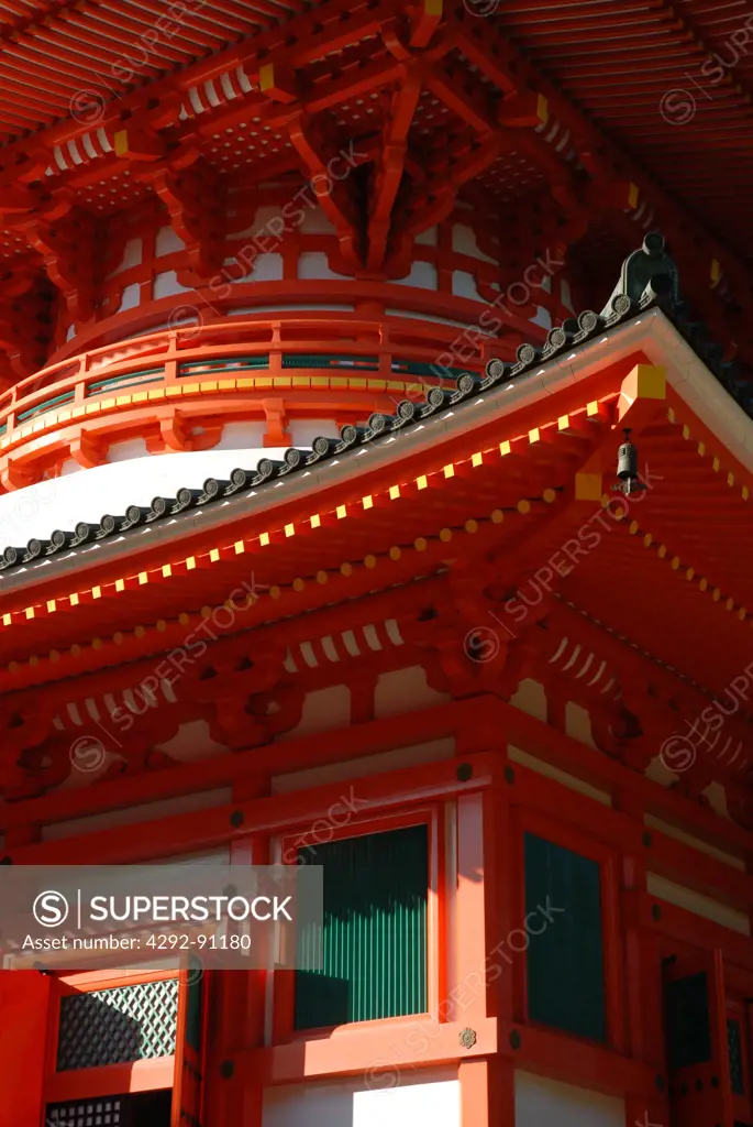 Japan, Honshu, Wakayama, Koya San Temple, Detail Roof