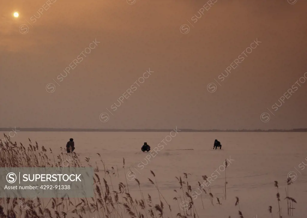 Europe, Estonia,Baltic, Tallinn,the frozen lake, white fishing