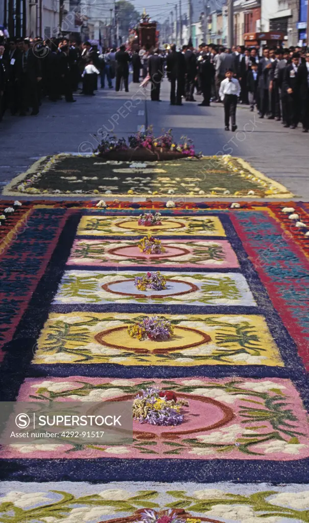 Antigua, Guatemala, flower carpets During Ash Wednesday procession