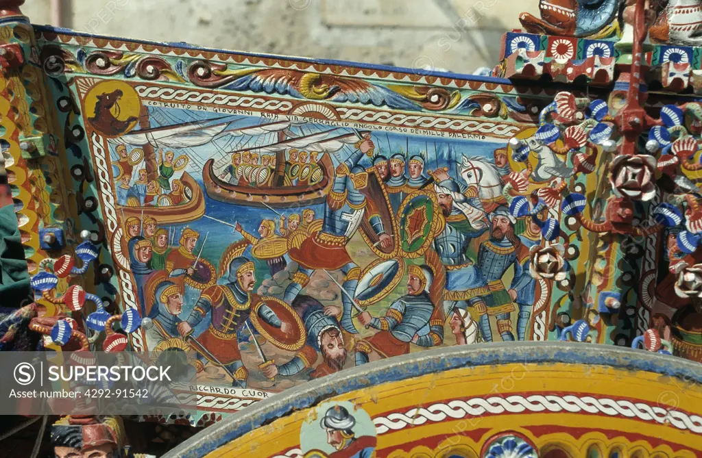 Italy, Sicily. Sicilian  carro, detail. Traditional Painting